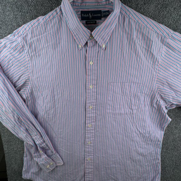 Ralph Lauren Men Long Sleeve Button Up Shirt Adult Striped Pink Blue XL Custom - Picture 2 of 11
